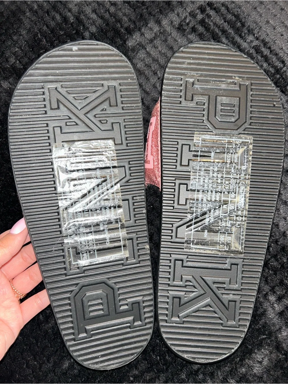 PINK Victoria's Secret Black Footbed Slide Sandals with Pink Strap - Picture 2 of 2